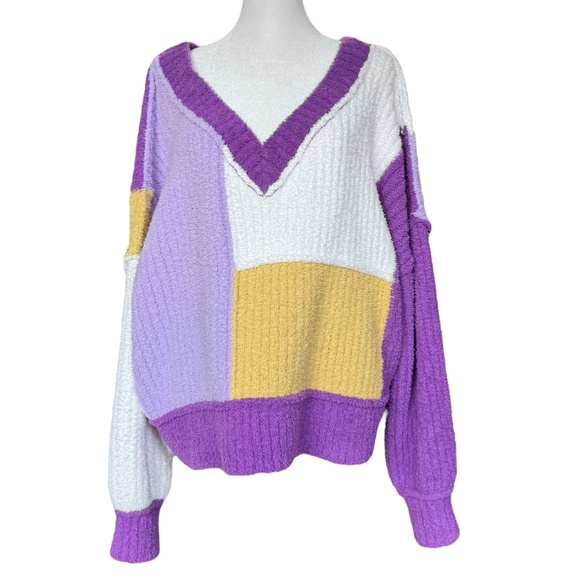 POL Cozy Purple & Gold V-neck Sweater Sz S - Picture 5 of 12